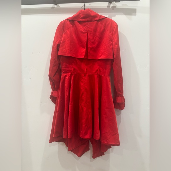 bebe Vibrant Red Long Sleeve trench coat size large elegant date evening - Picture 5 of 8
